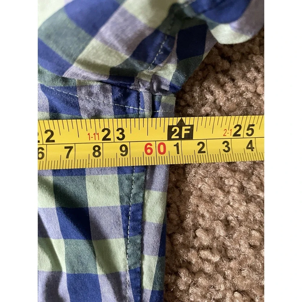 Banana Republic Short Sleeve Button Up Shirt Blue Green Plaid Pocket Large JBHS